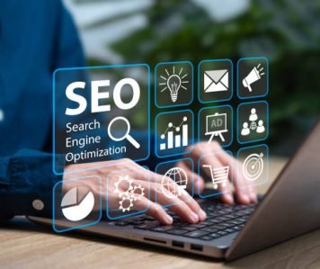 SEO, Search Engine Optimization Marketing Ranking concept, Businesswomen with laptop analysis digital marketing strategy analysis for branding,Professional market research,Internet Business Technology
