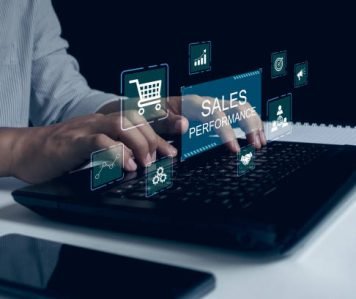 Business sales performance management concept. Business people use laptop to analyze data and sale performance. Strategic Decision Making for Operations Management, increase sales and business growth.